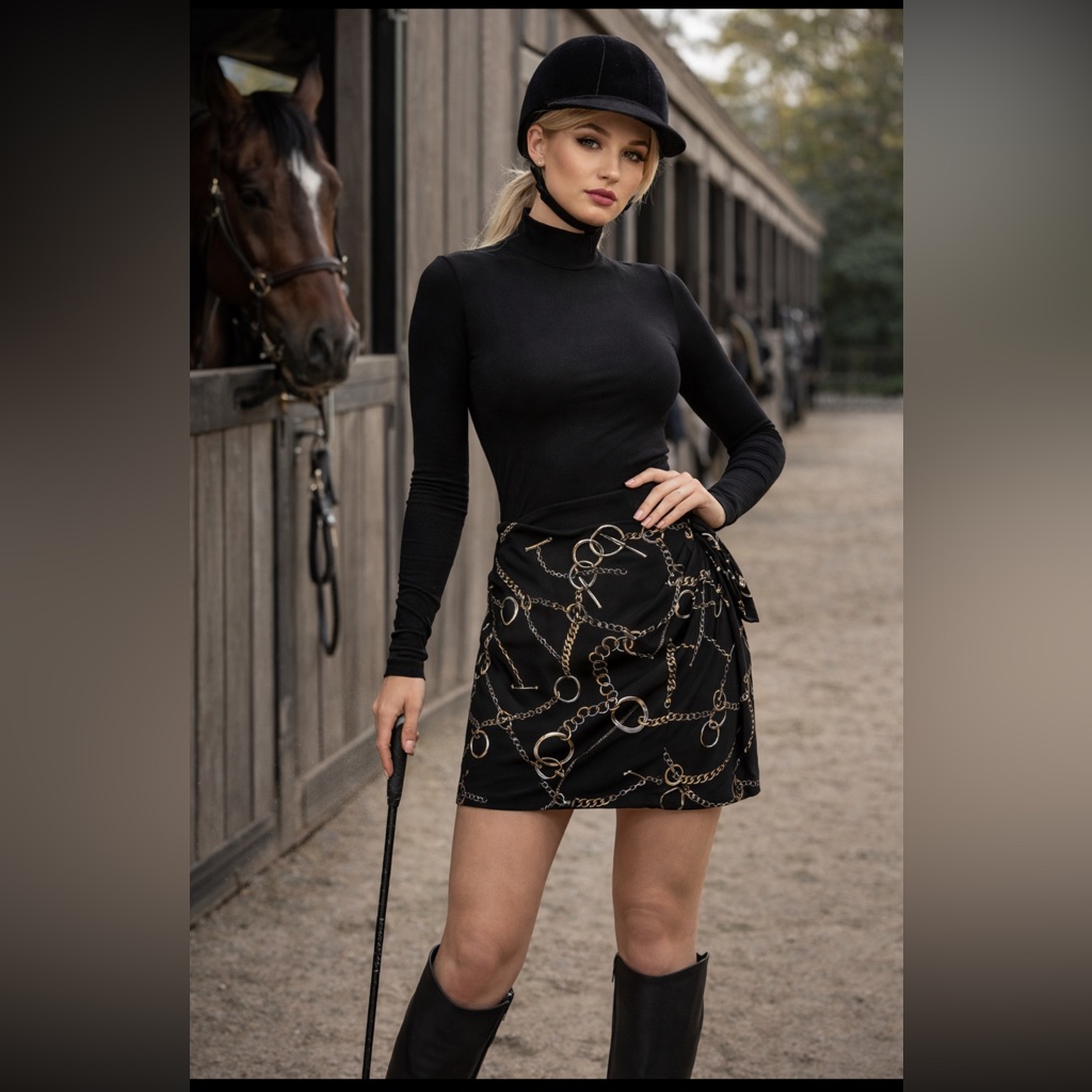 Cache Black Mini Skirt With Gold Chain Print Equestrian Size Xs